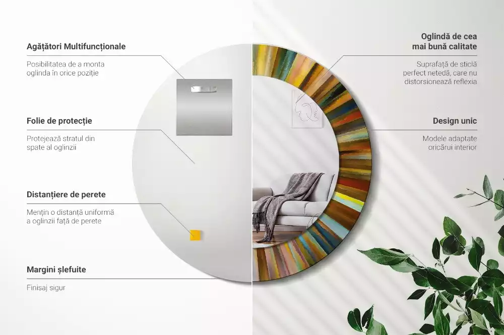 Kerek tükör fali dísz Színes sugarak