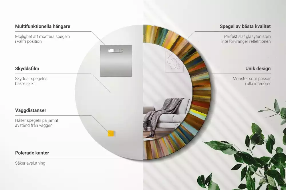 Kerek tükör fali dísz Színes sugarak