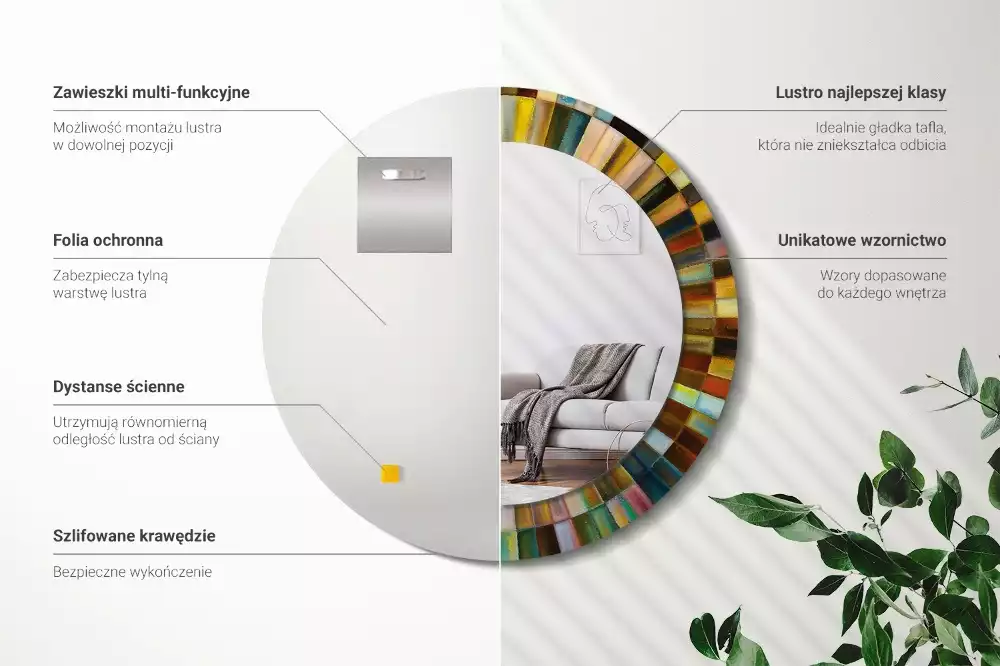 Kerek tükör fali dísz Színes sugarak