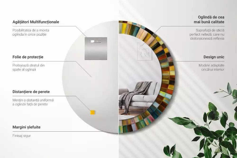 Kerek tükör fali dísz Színes sugarak