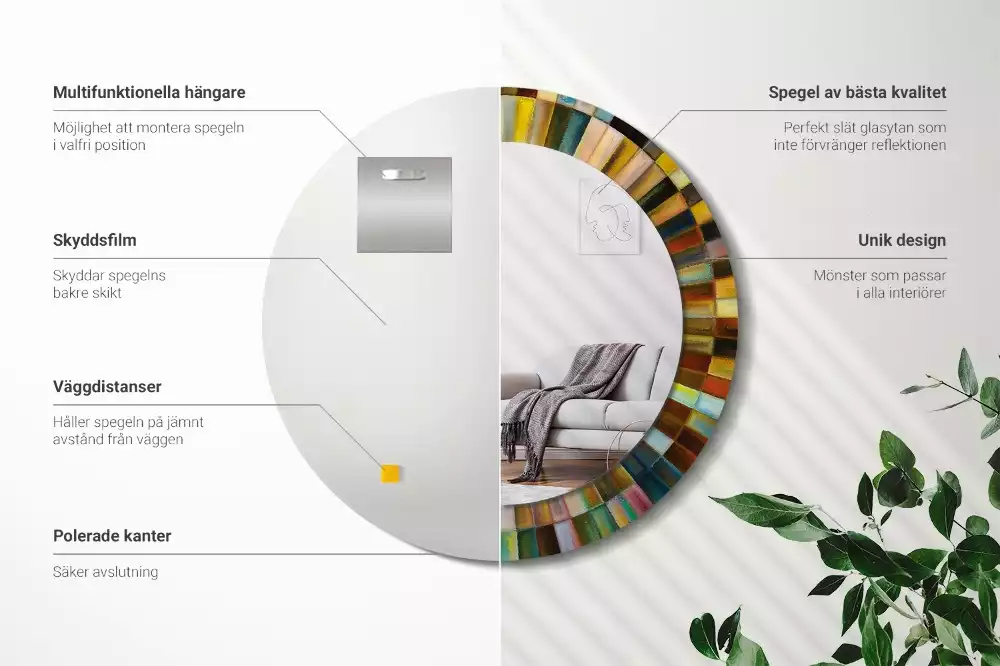 Kerek tükör fali dísz Színes sugarak