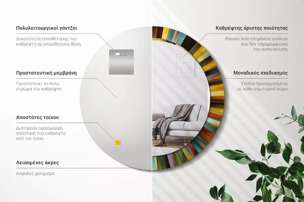 Kerek tükör fali dísz Színes sugarak