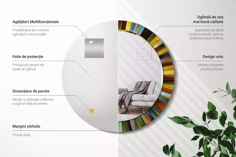 Kerek tükör fali dísz Színes sugarak