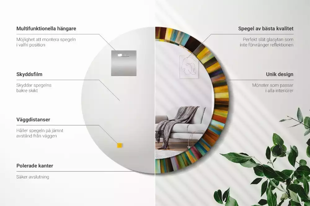 Kerek tükör fali dísz Színes sugarak