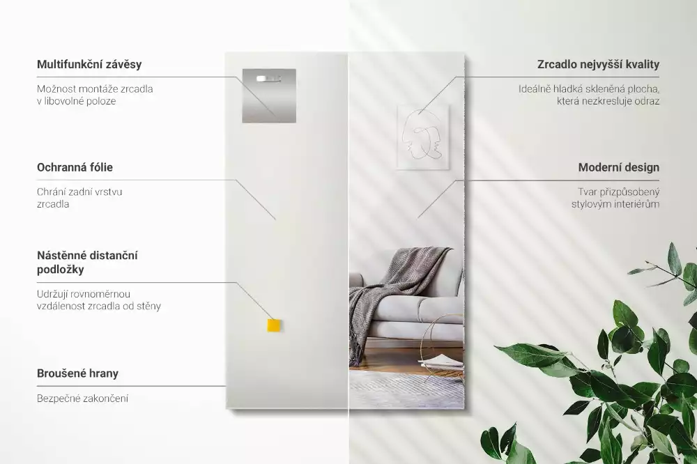 Négyszögletes tükör keret nélküli modern