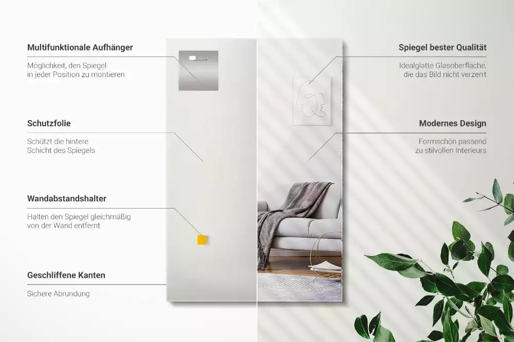 Négyszögletes tükör keret nélküli modern