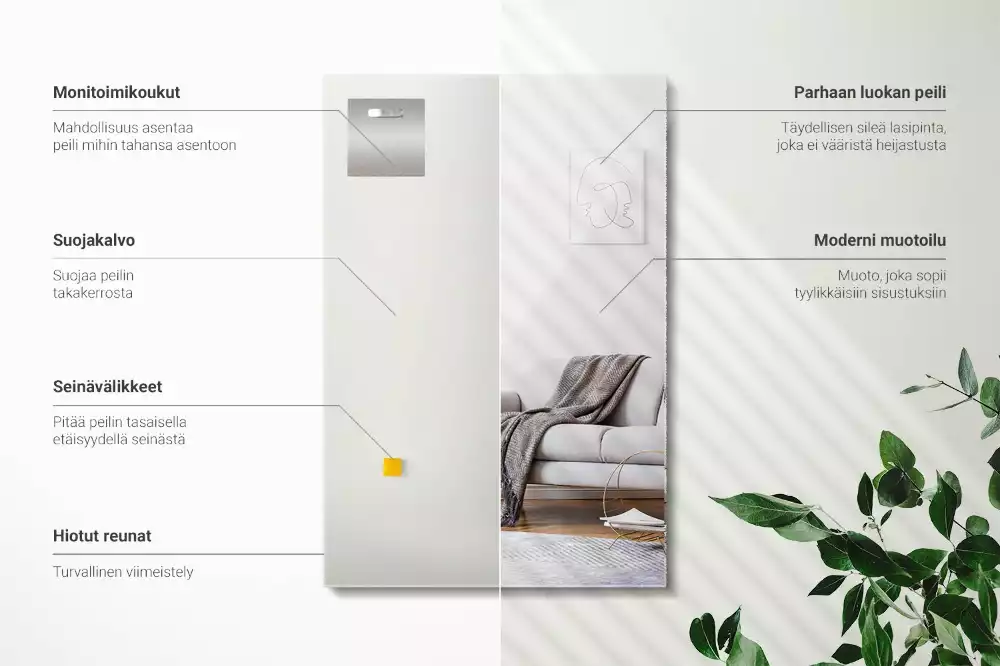 Négyszögletes tükör keret nélküli modern