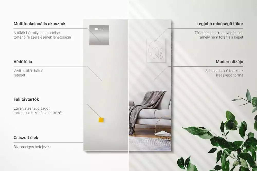 Négyszögletes tükör keret nélküli modern