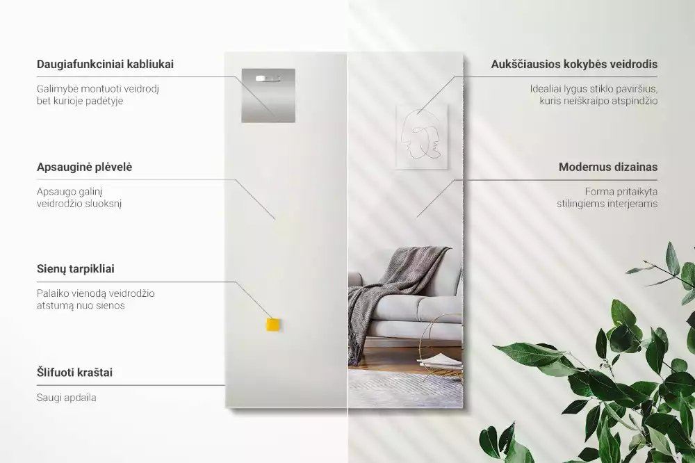 Négyszögletes tükör keret nélküli modern