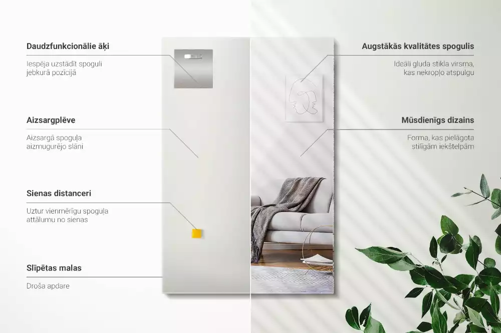 Négyszögletes tükör keret nélküli modern