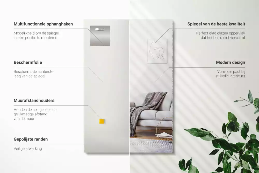 Négyszögletes tükör keret nélküli modern