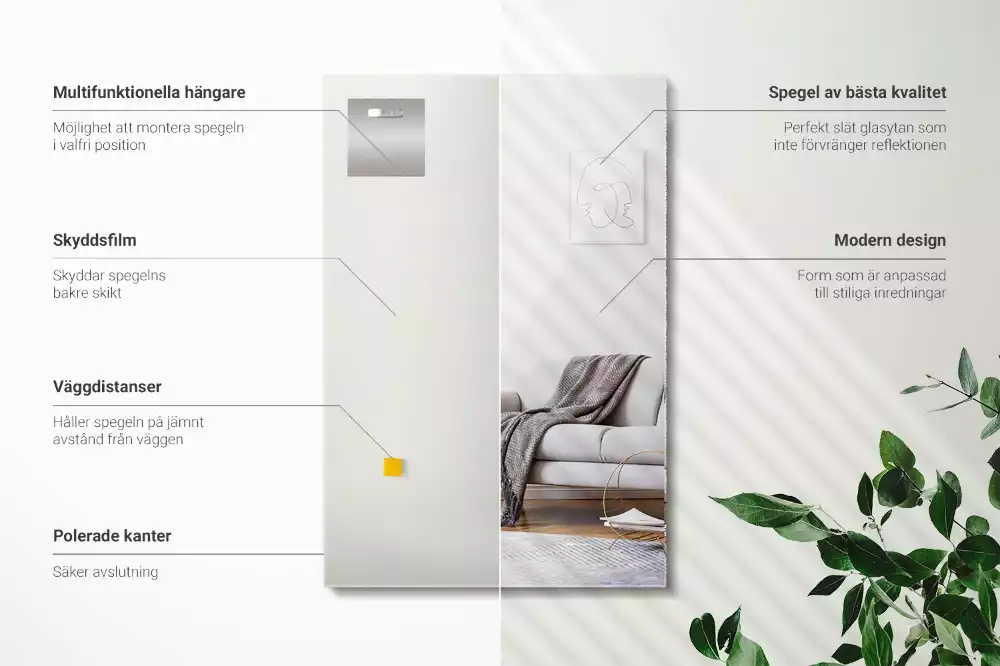 Négyszögletes tükör keret nélküli modern