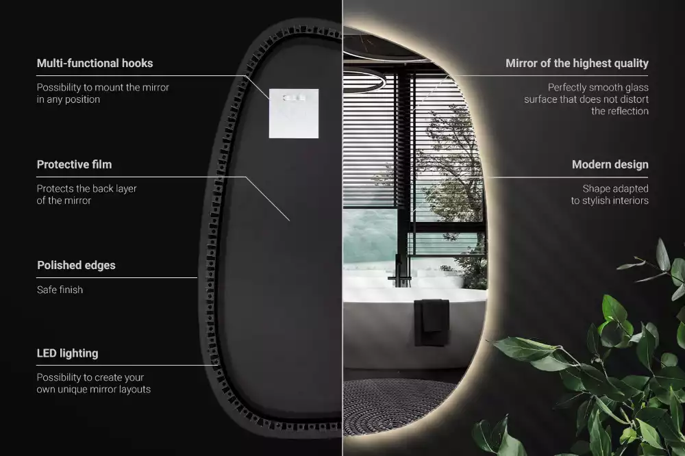 Organikus tükör led világítással keret nélküli