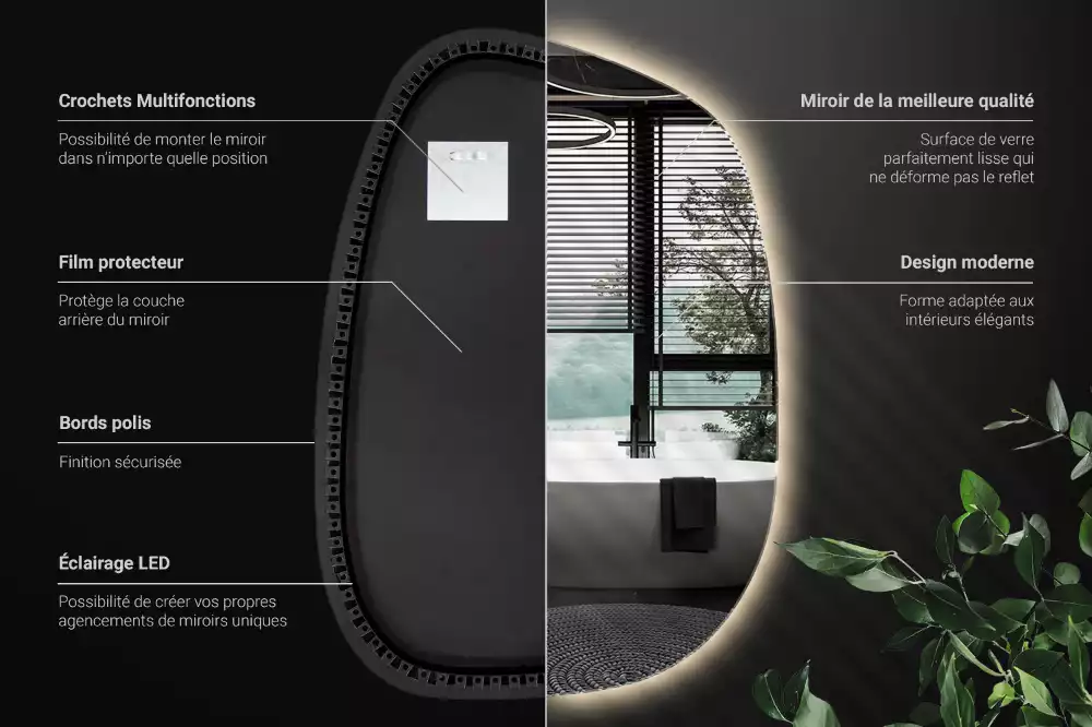 Organikus tükör led világítással keret nélküli