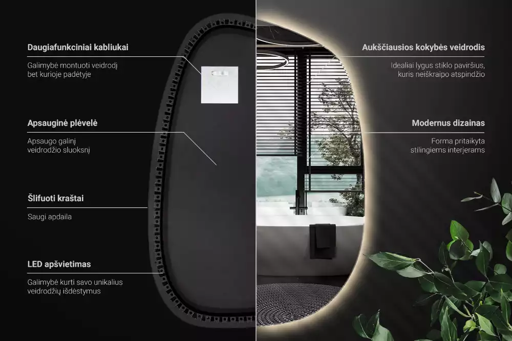 Organikus tükör led világítással keret nélküli