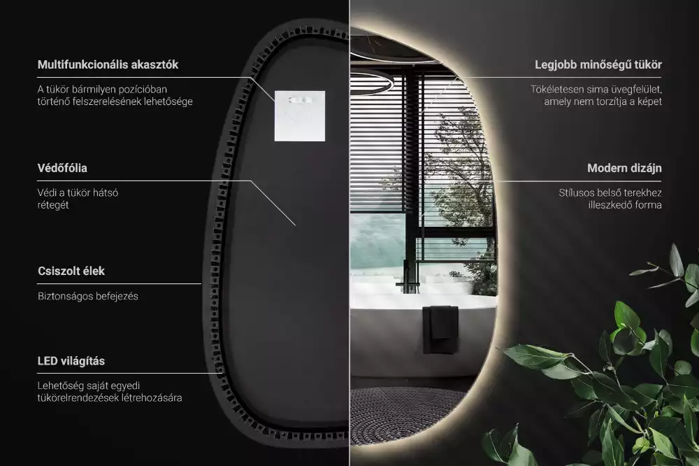 Organikus tükör led világítással keret nélküli