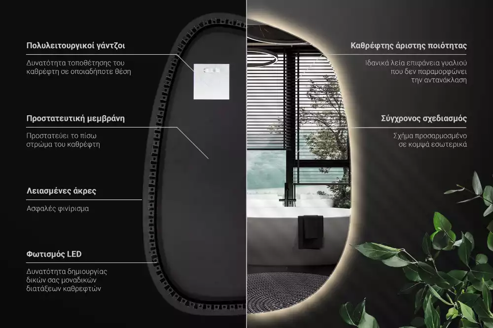 Organikus tükör led világítással keret nélküli