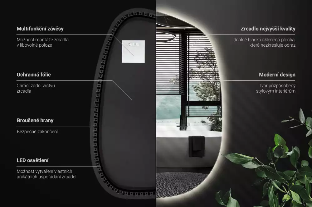 Organikus tükör led világítással keret nélküli