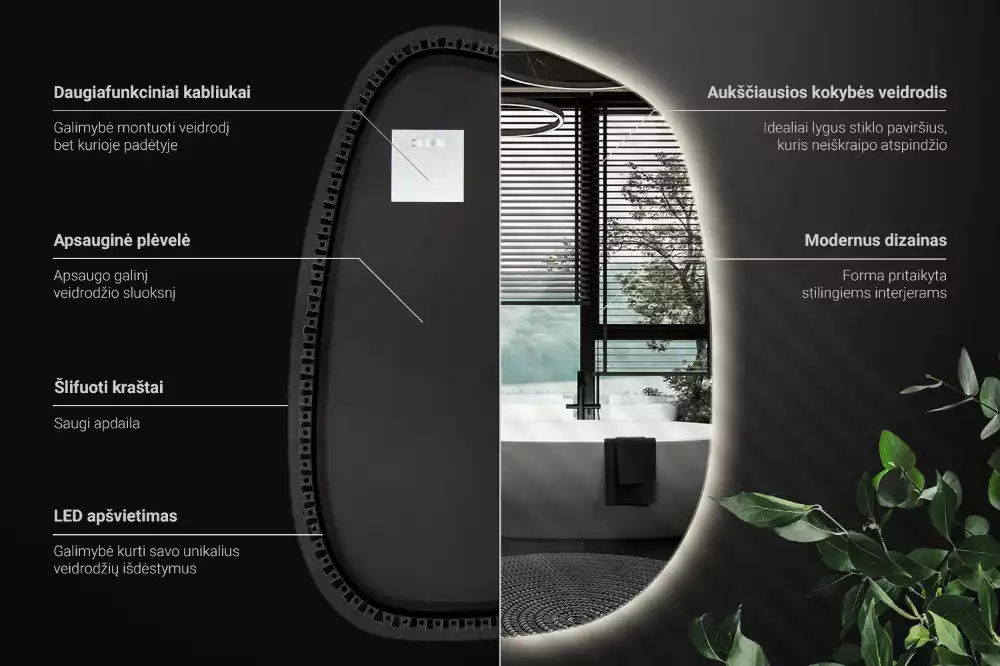 Organikus tükör led világítással keret nélküli