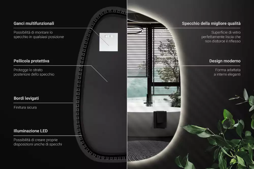 Organikus tükör led világítással keret nélküli