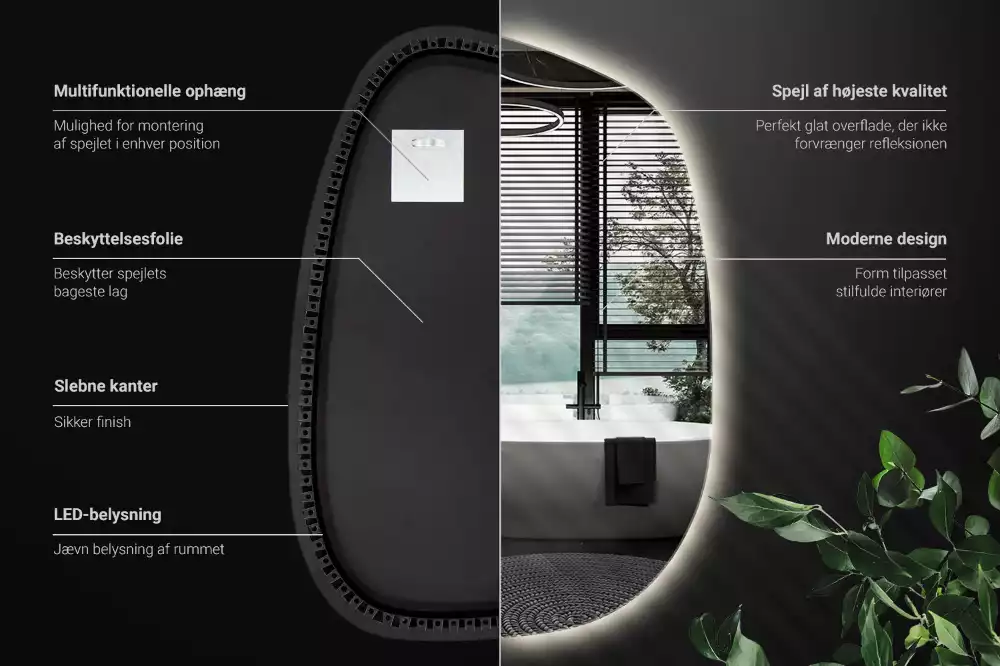 Organikus tükör led világítással keret nélküli