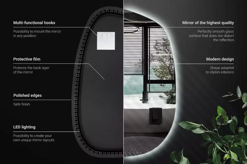 Organikus tükör led világítással keret nélküli