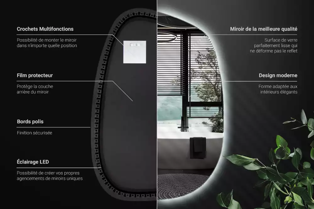 Organikus tükör led világítással keret nélküli