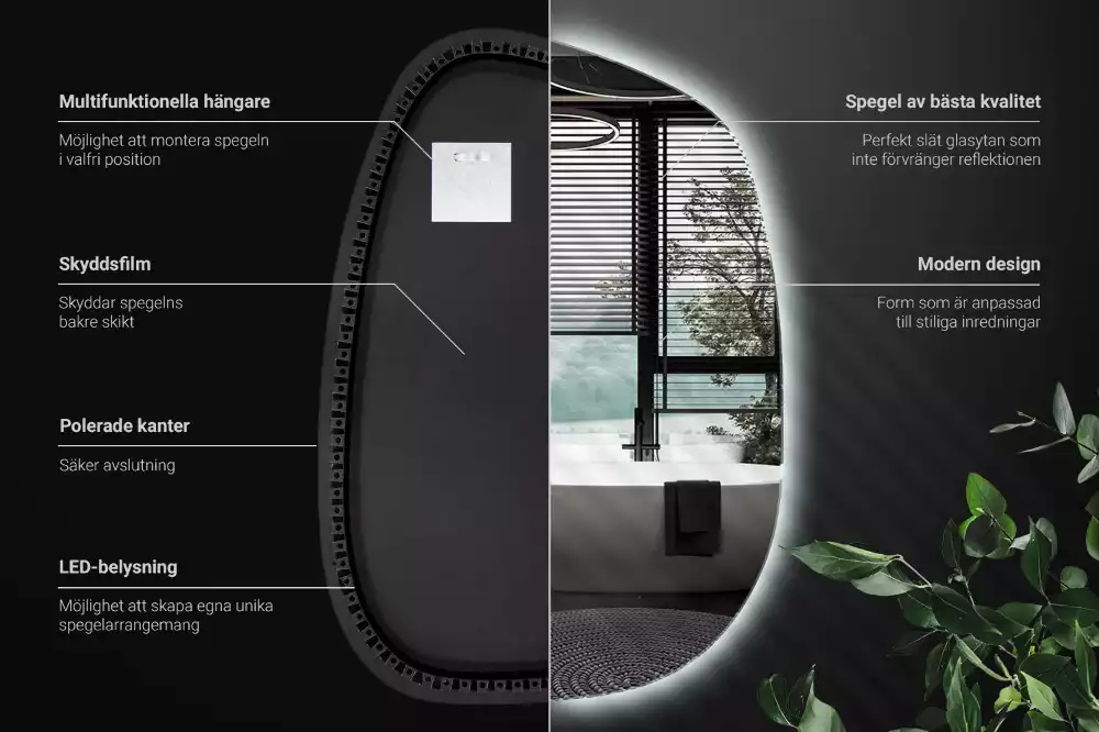 Organikus tükör led világítással keret nélküli