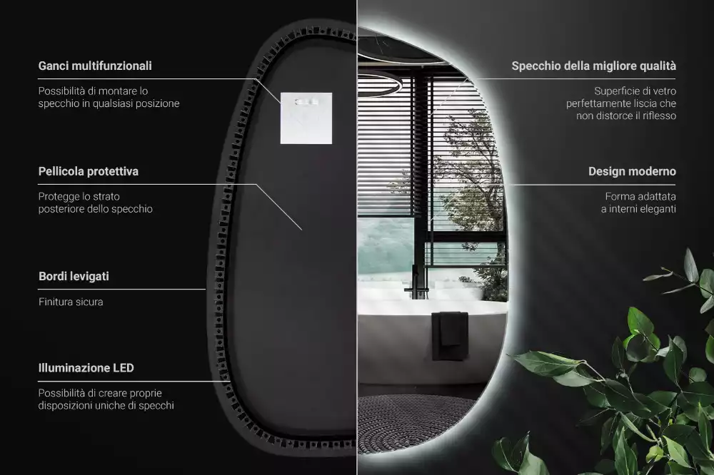 Organikus tükör led világítással keret nélküli