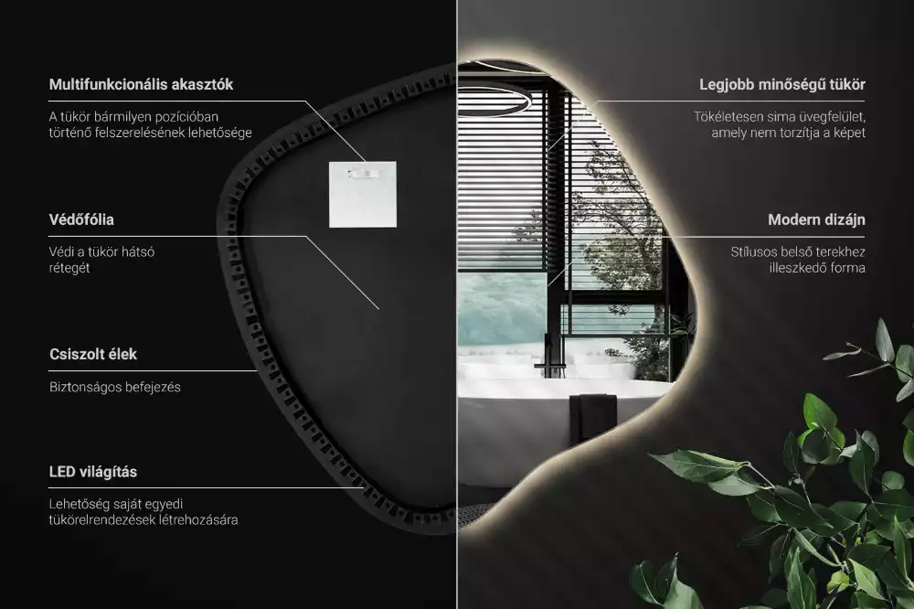 Folt alakú tükör LED háttérvilágítású egyedi