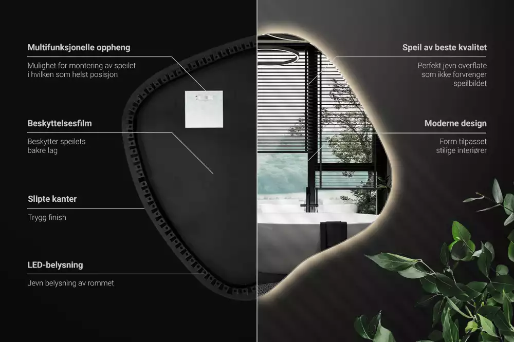 Folt alakú tükör LED háttérvilágítású egyedi