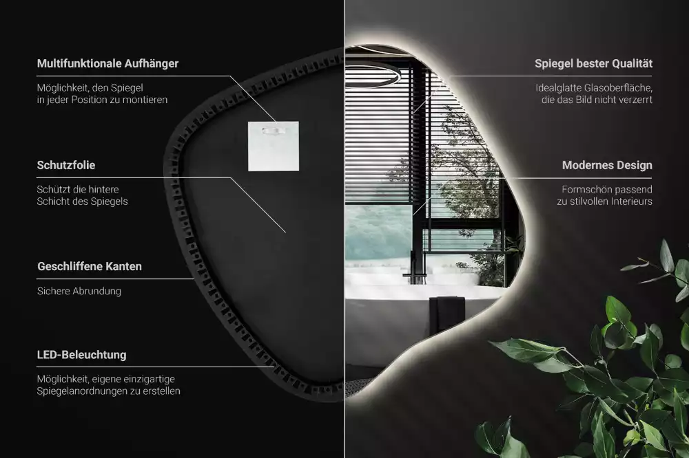 Folt alakú tükör LED háttérvilágítású egyedi