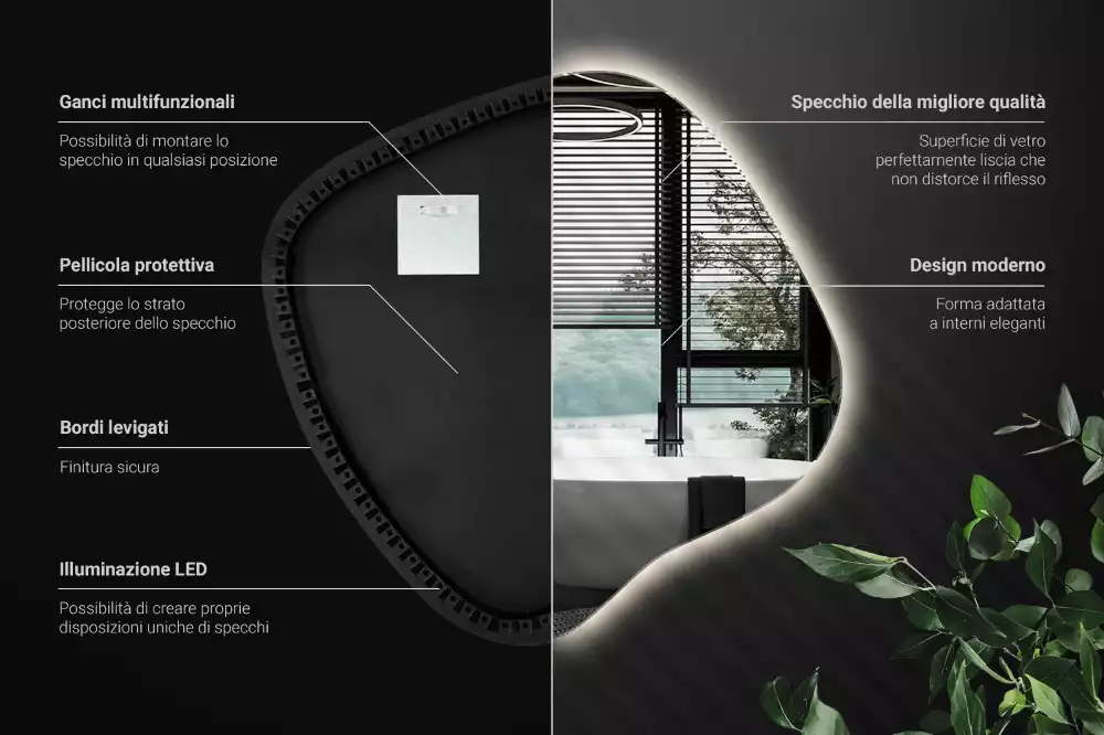 Folt alakú tükör LED háttérvilágítású egyedi