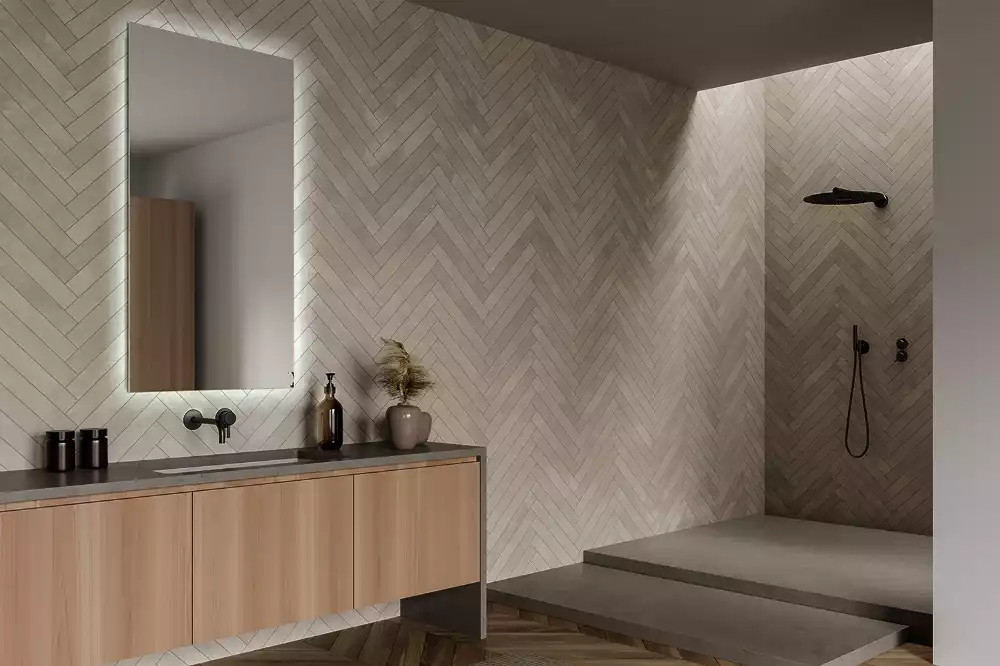 Négyszögletes alakú tükör led világítással