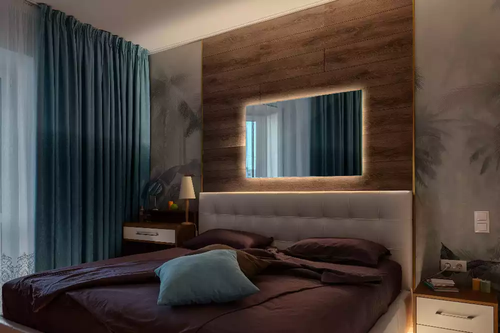 Négyszögletes alakú tükör led világítással