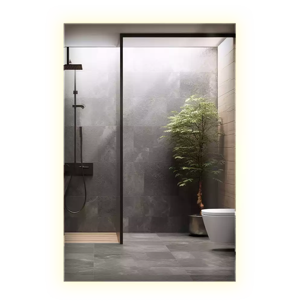 Négyszögletes alakú tükör led világítással