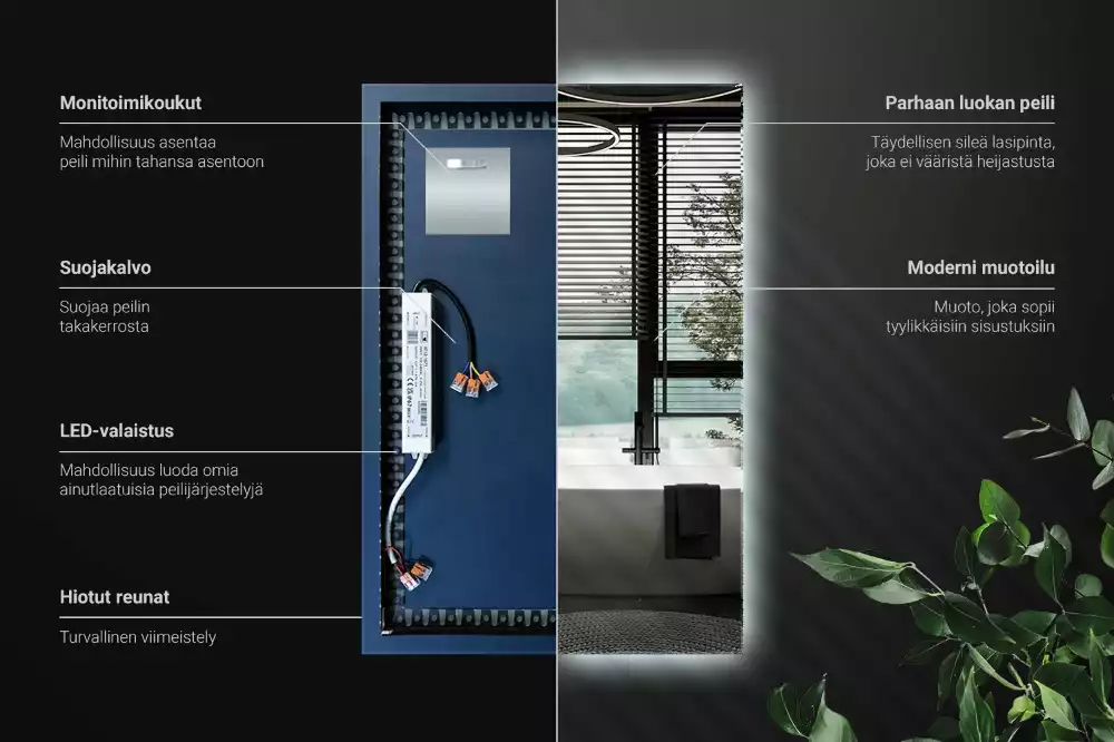 Négyszögletes alakú tükör led világítással