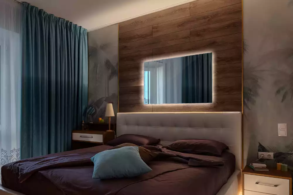 Négyszögletes alakú tükör led világítással