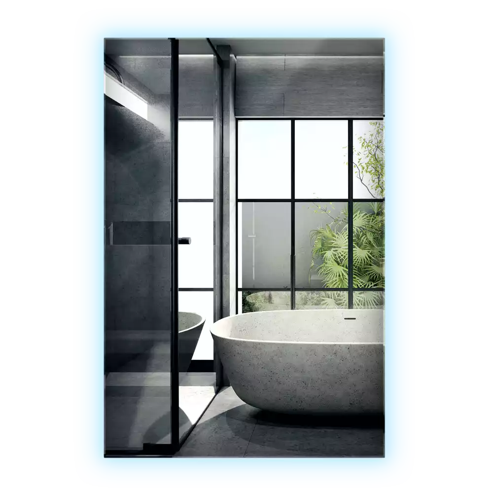 Négyszögletes alakú tükör led világítással