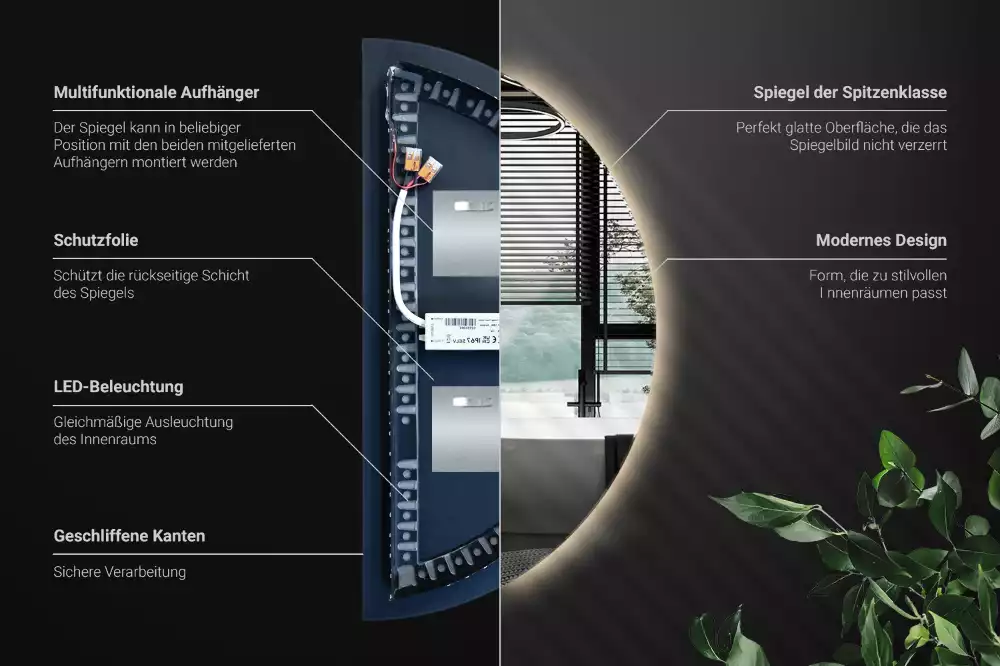 Led félkör alakú tükör stílusos kiegészítő
