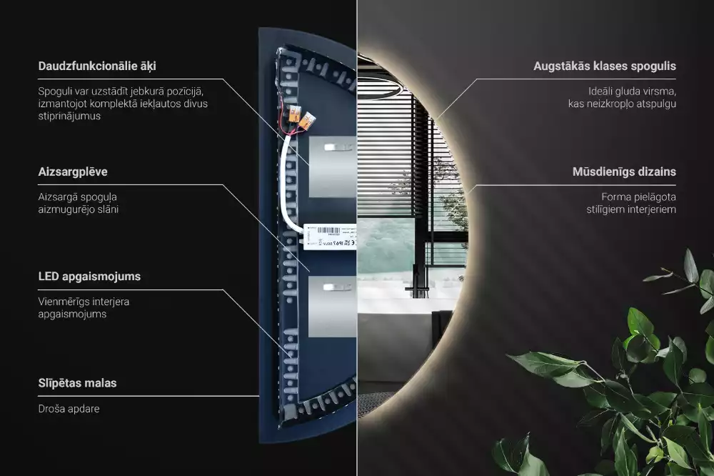 Led félkör alakú tükör stílusos kiegészítő