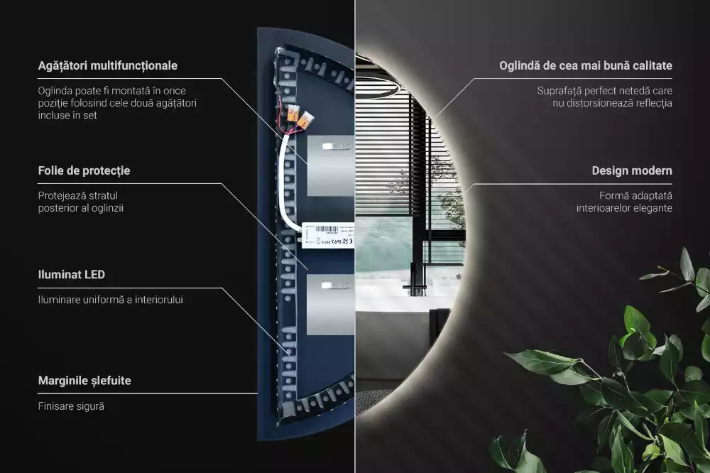 Led félkör alakú tükör stílusos kiegészítő