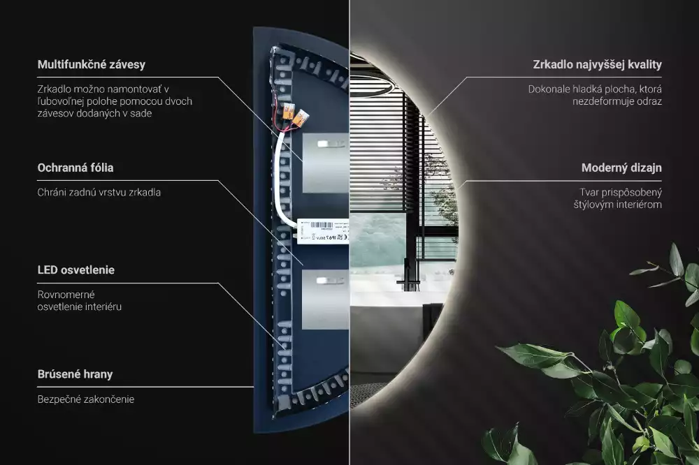Led félkör alakú tükör stílusos kiegészítő