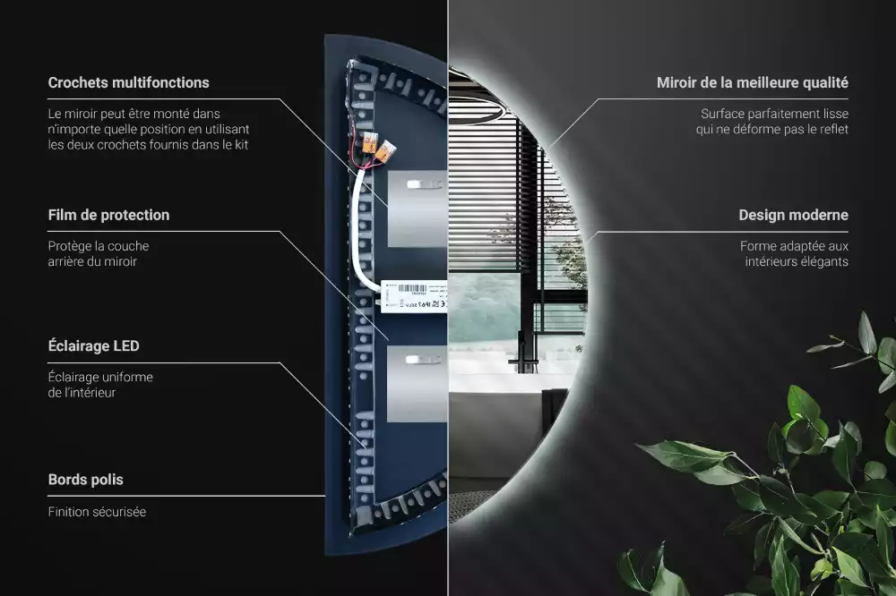 Led félkör alakú tükör stílusos kiegészítő