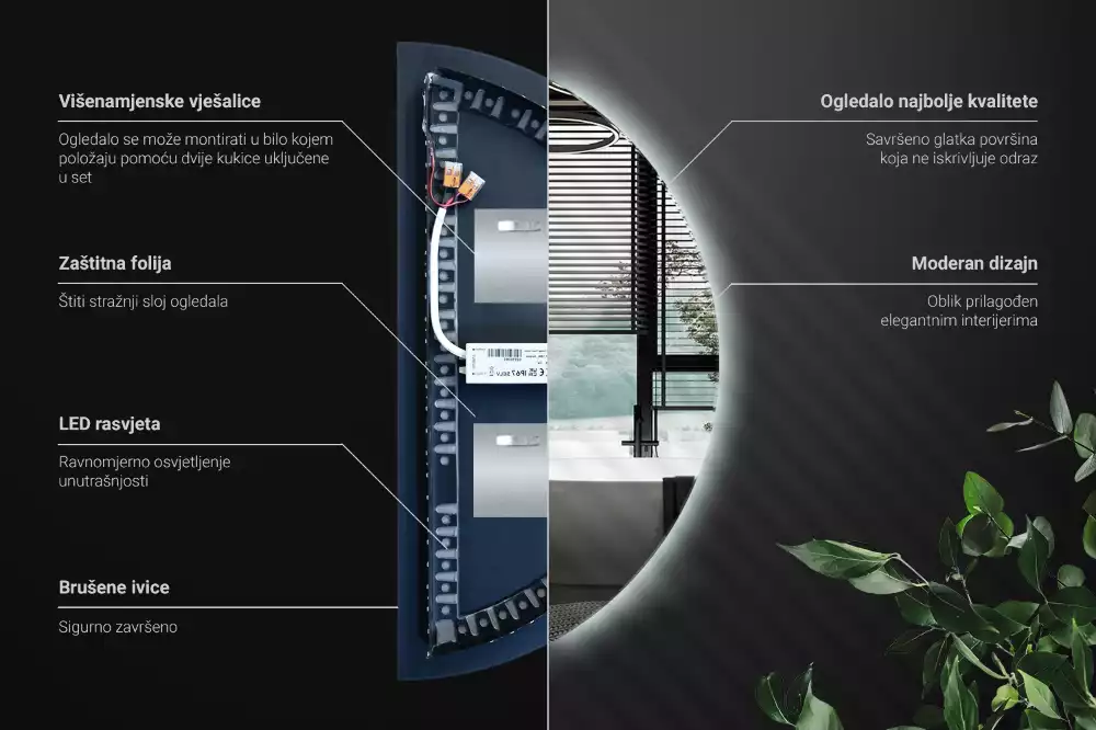 Led félkör alakú tükör stílusos kiegészítő