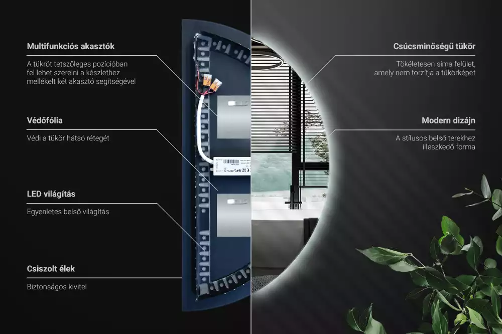 Led félkör alakú tükör stílusos kiegészítő