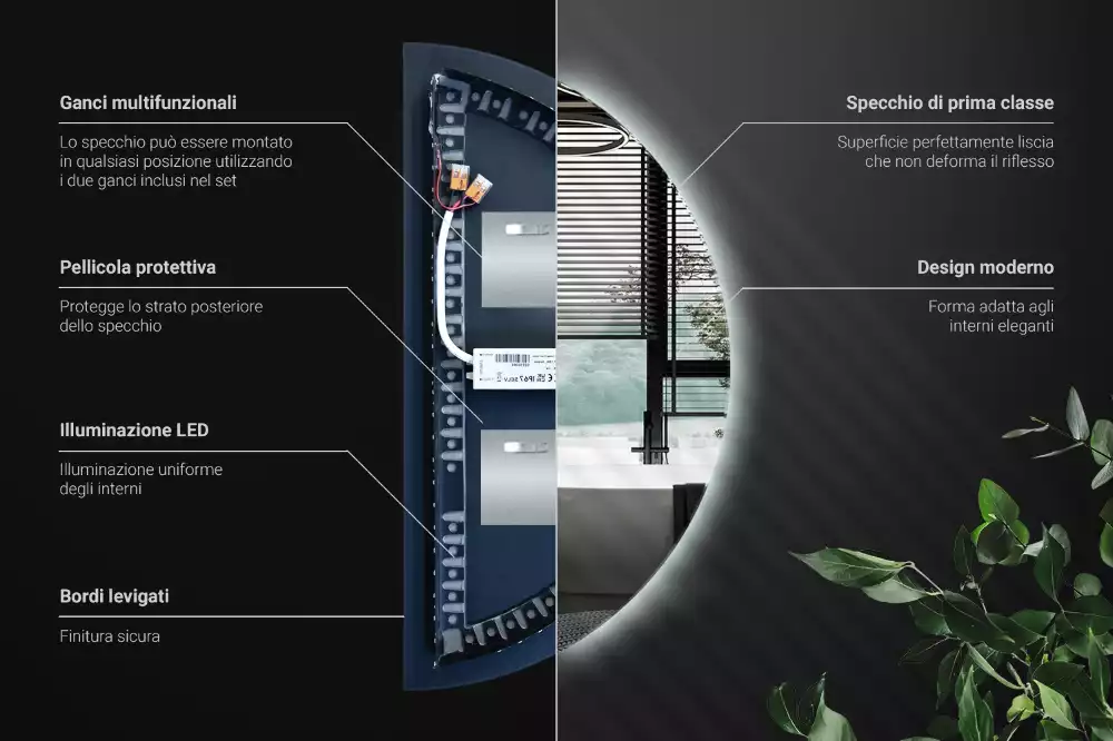 Led félkör alakú tükör stílusos kiegészítő