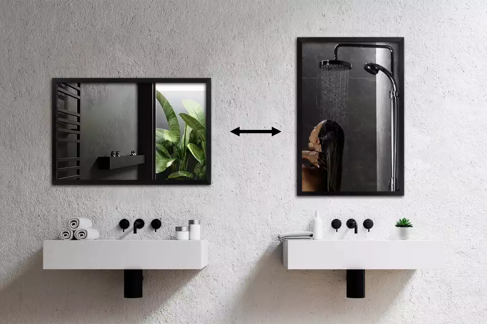 Téglalap alakú tükör fal fekete kerettel