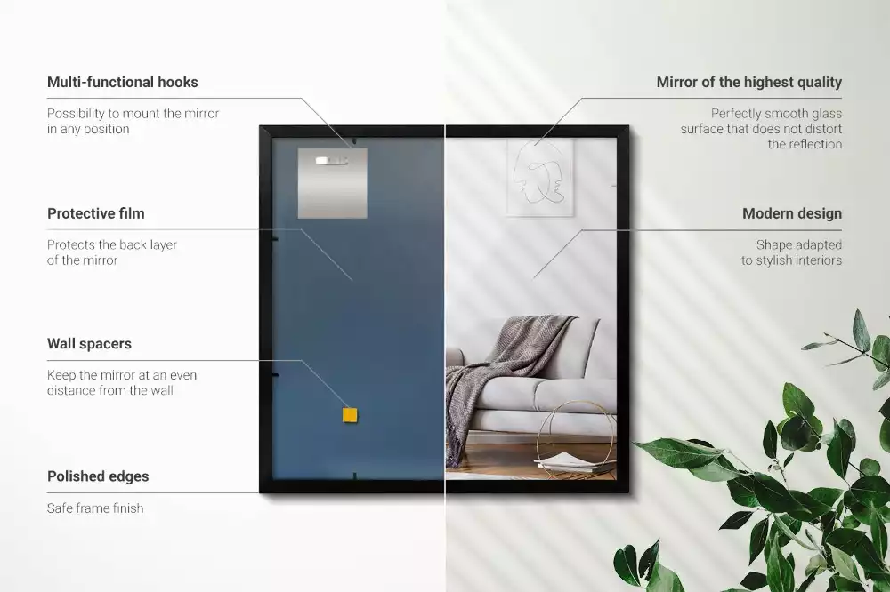 Téglalap alakú tükör fal fekete kerettel