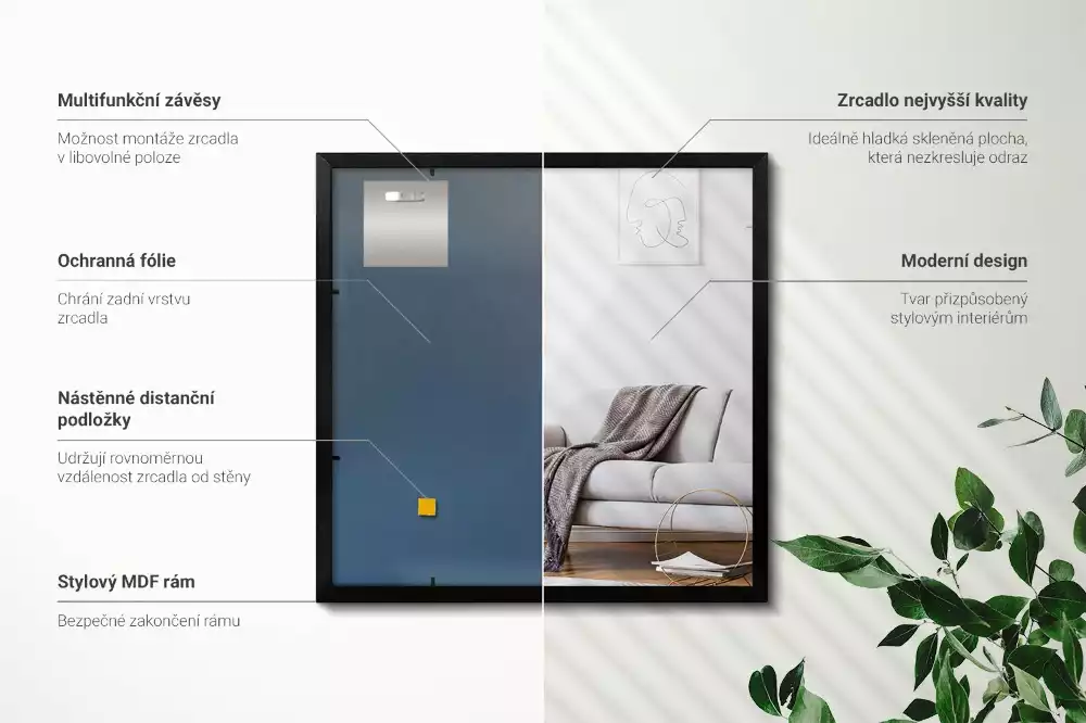Téglalap alakú tükör fal fekete kerettel